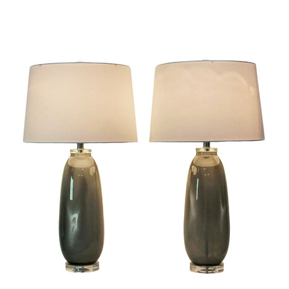Crystal Breeze Art Glass & Crystal Table Lamp (Set of 2) - Gray Cloud / Clear Crystal