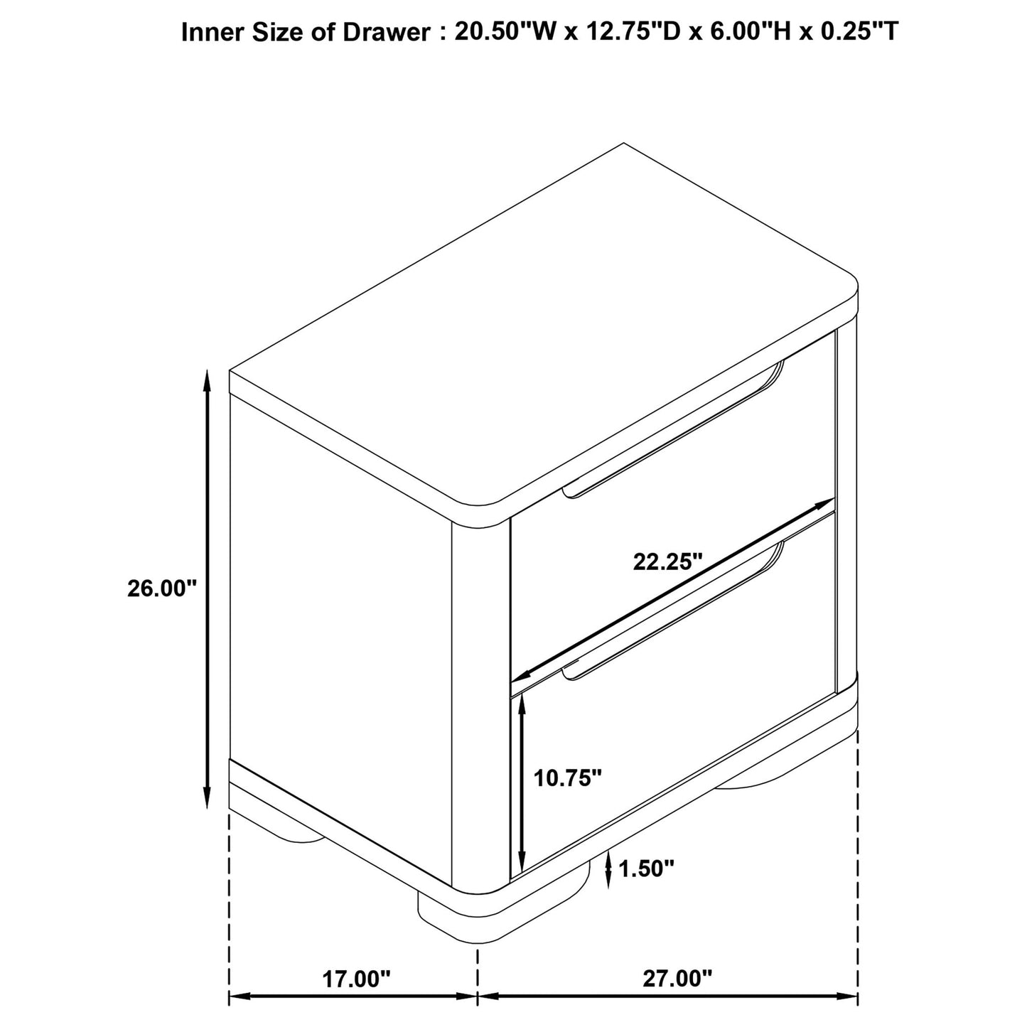 Mirador - 2 Drawer Nightstand Bedside Table - Natural