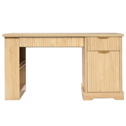 Modern Fluted Office Desk With Storage Cabinet