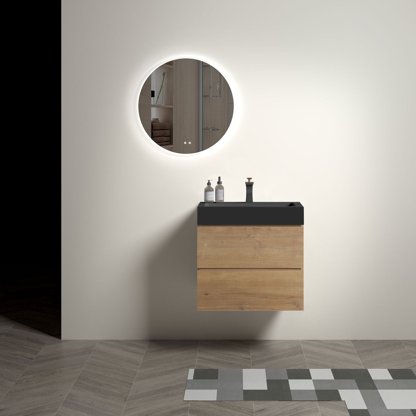 Alice - Natural Oak Bathroom Vanity With Sink, Large Storage Wall Mounted Floating Bathroom Vanity For Modern Bathroom, One-Piece Sink Basin Without Drain