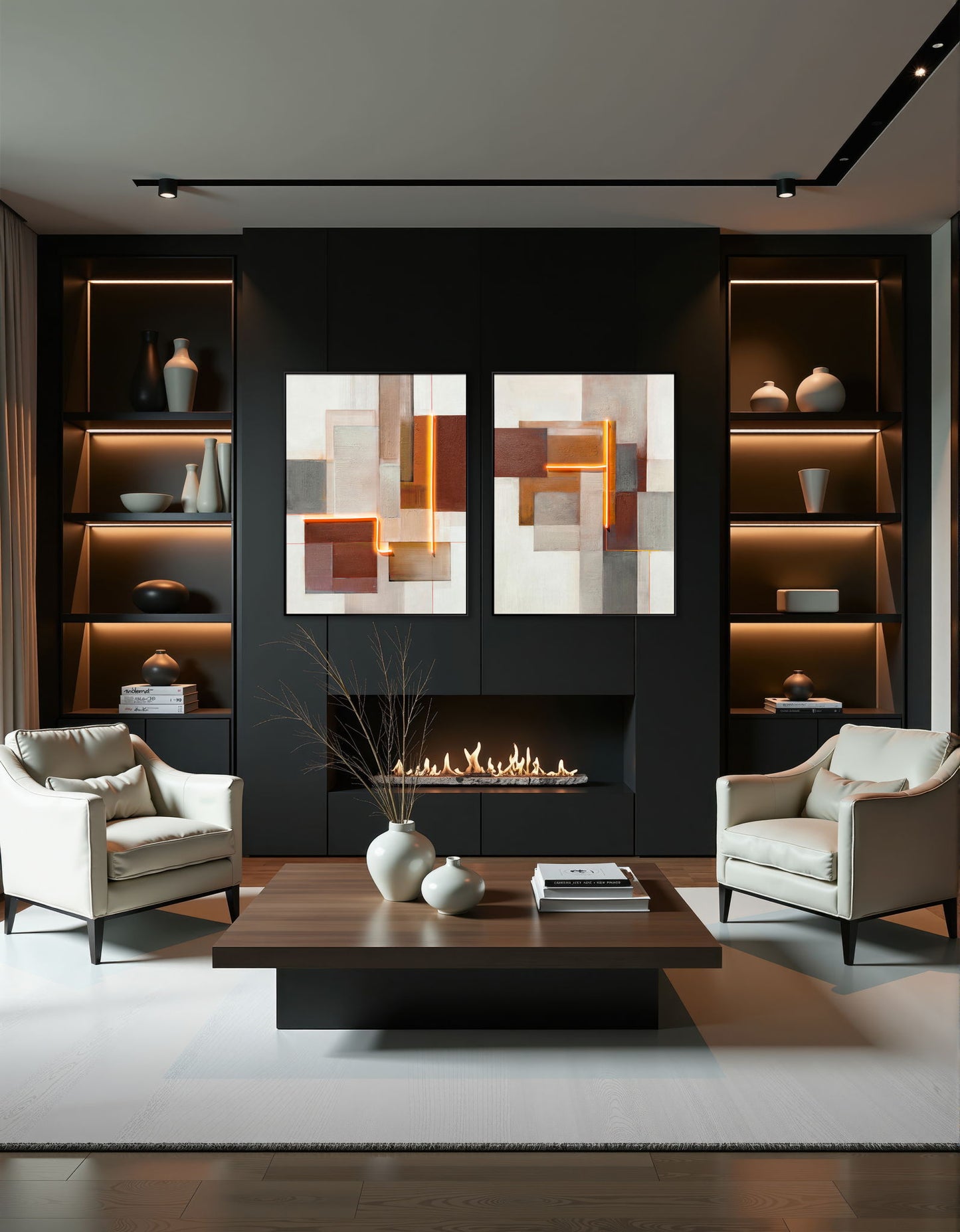 Luminous Grid II Hand-Embellished LED Canvas In Frame - Brown / Orange