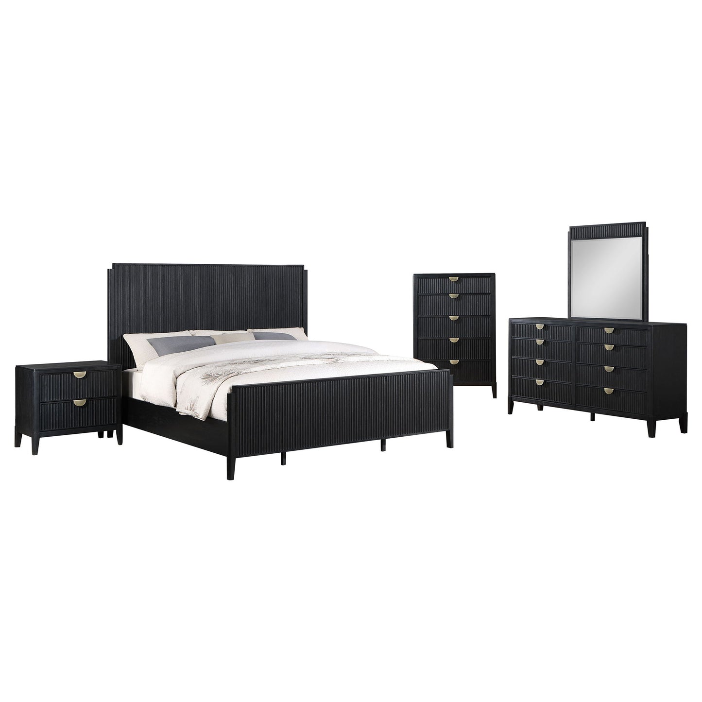 California King 5 Piece Bedroom Set With Fluted Detailing - Black