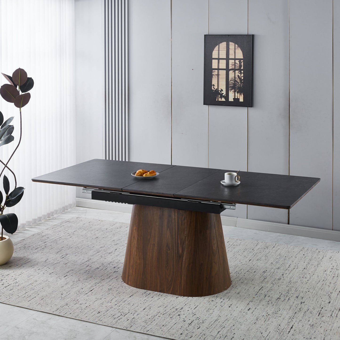 Extendable Dining Table With Cone Base - Brown / Black