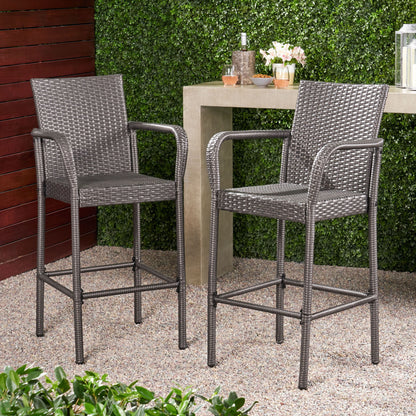 Outdoor Wicker Barstools With Rattan And Iron Frame