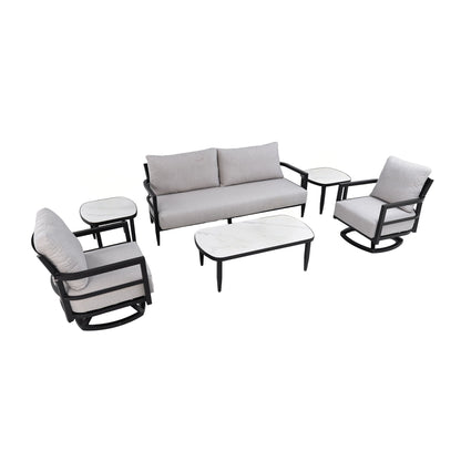 Outdoor Conversation Set With Chairs, Bench Sofa, Tables, Sunbrella Cushions