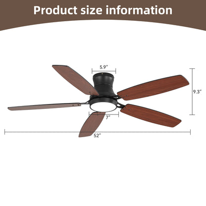 52" Flush Mount Ceiling Fan With Light, DC Motor, Remote Control, Dual Color