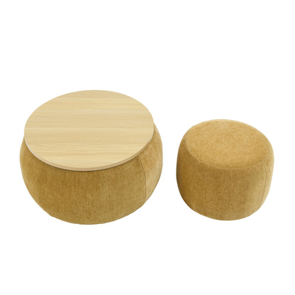 Round Storage Ottoman, 2 In 1 Function, End Table And Ottoman