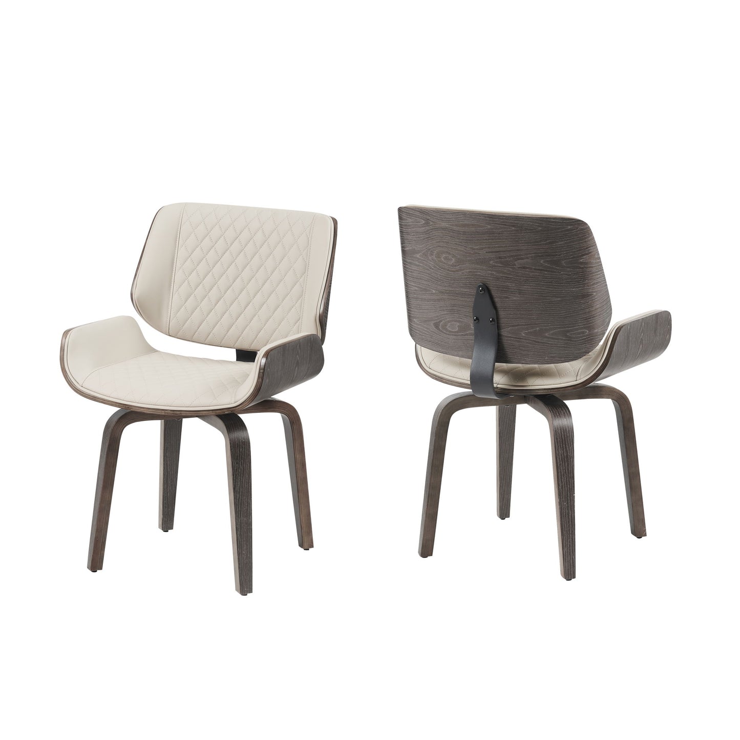 Mid Century Modern Dining Chair 360° Swivel, Ergonomic Design Upholstery, Bentwood Frame, (Set of 2) - Beige