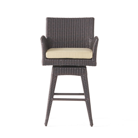 Outdoor Modern Rattan Swivel Barstool With Tapered Legs - Beige / Multibrown