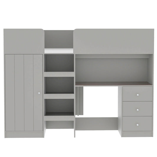 Loft Bed With Built In Wardrobe, Desk, Shelves, And Drawers