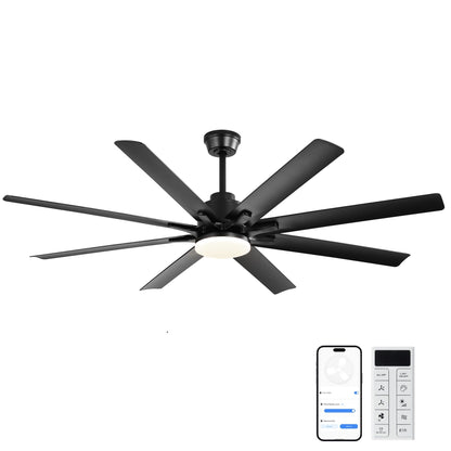 52" Smart Ceiling Fan With 8 Blades, Voice Remote Control, 6 Wind Speeds, LED Light - Black