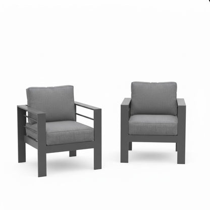 Patio Armchairs With Thick Cushions, All Weather (Set of 2) - Gray / Gray