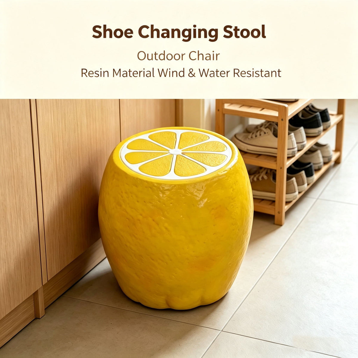 Lemon Fruit Stool, Ideal For Indoor Outdoor Home Decor - Yellow