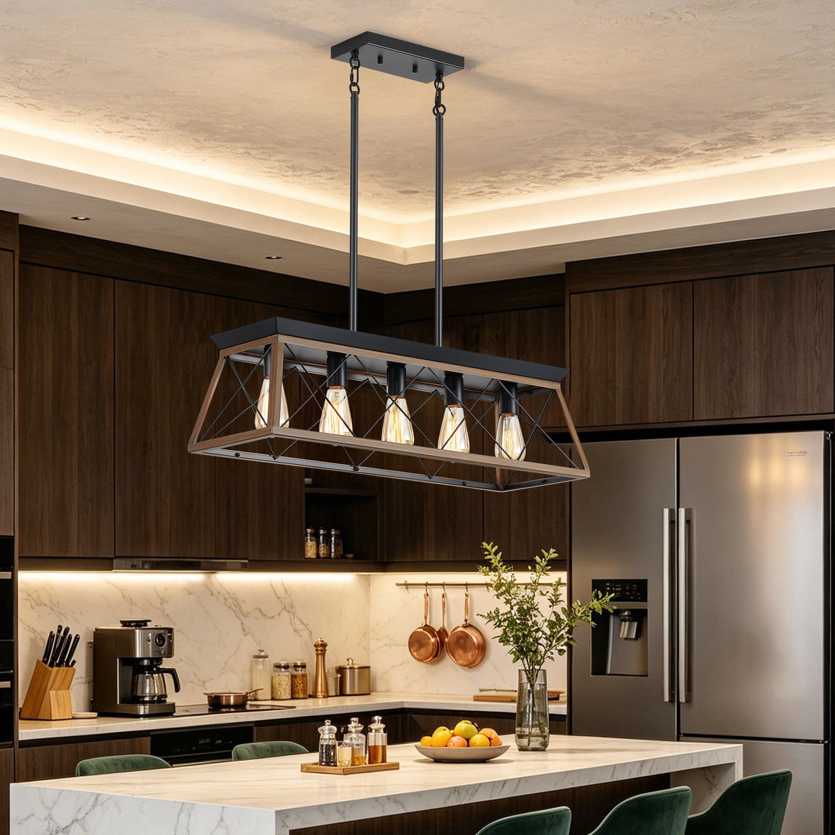 Chandelier Pendant Light For Dining Room Kitchen, 5 Light Fixture With Adjustable Height