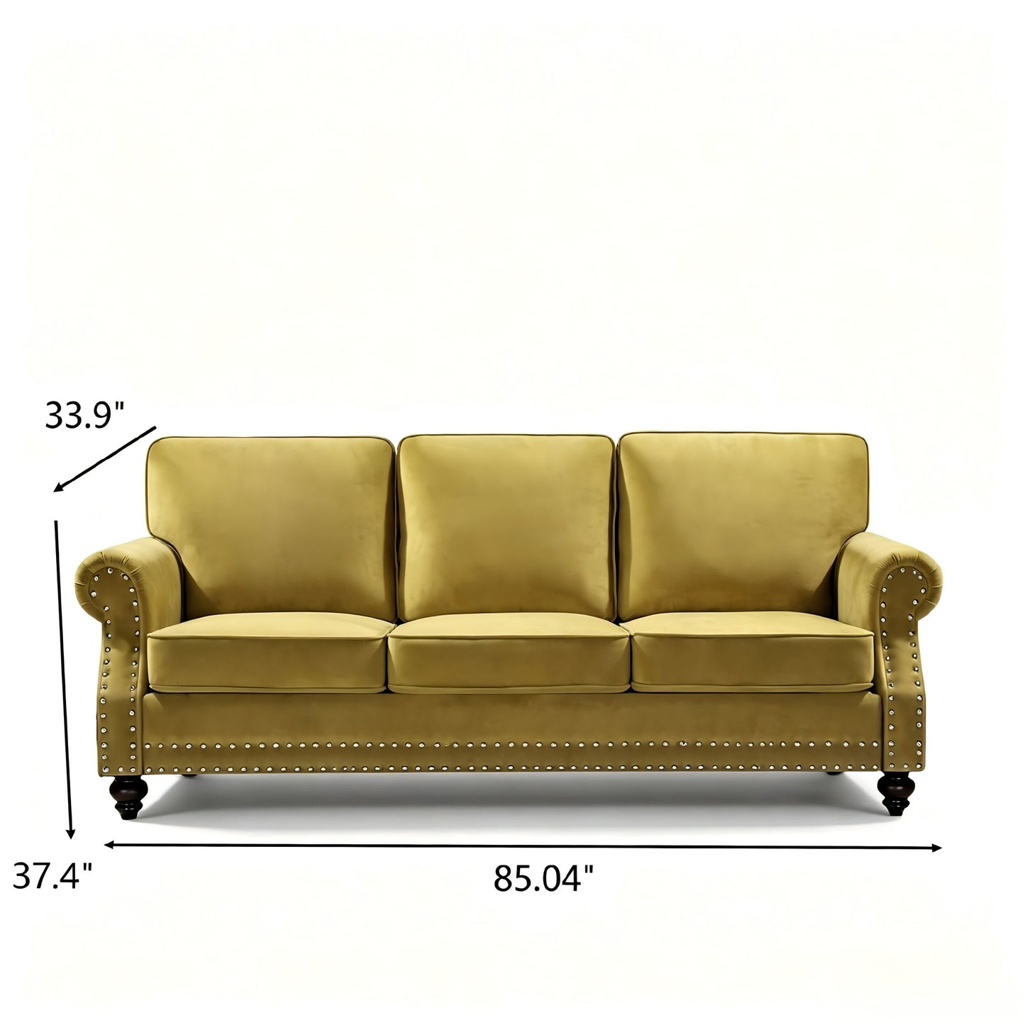 3 Seater Sofa With Nailhead Trim And Turned Legs For Living Room