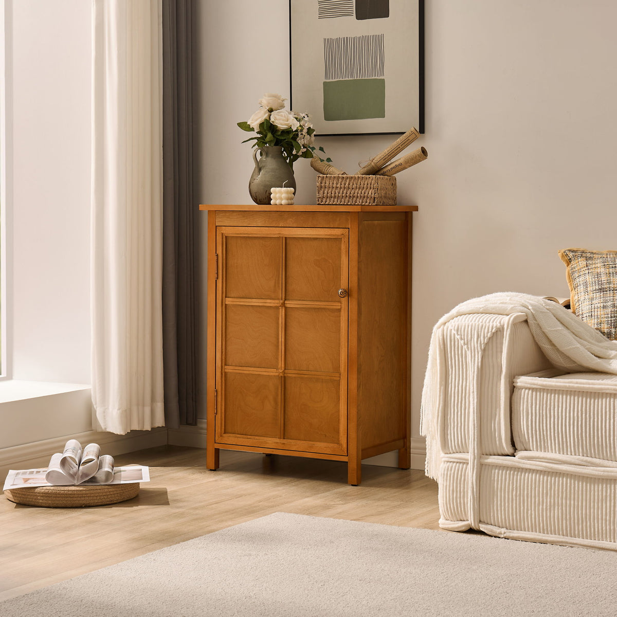 Floor Cabinet With Doors & Adjustable Shelf, Storage Cabinet For Entryway