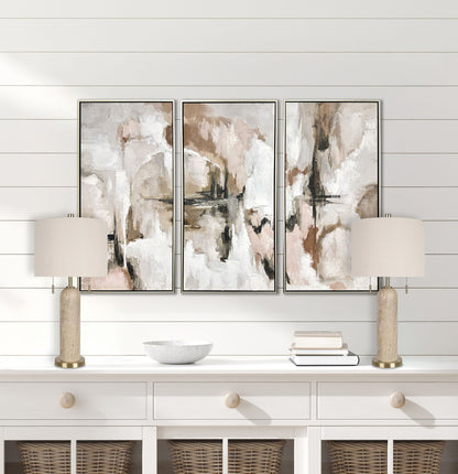 "Travertine Elegance" Travertine Table Lamp (Set of 2) - Travertine / Soft Gold