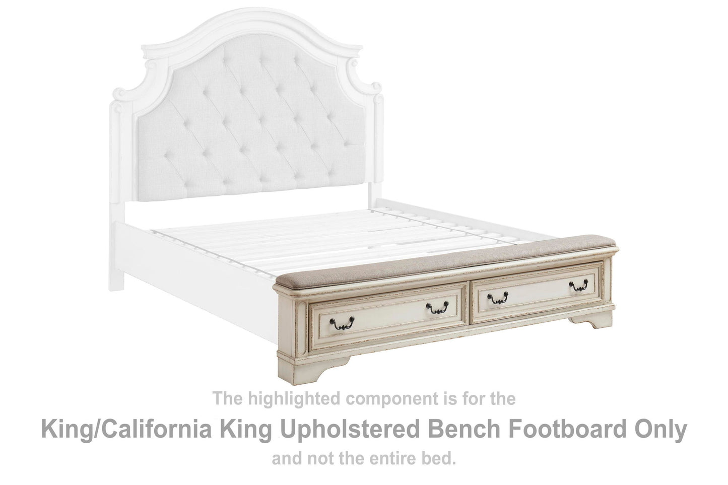 Realyn - K/CK UPH Bench Footboard - Chipped White