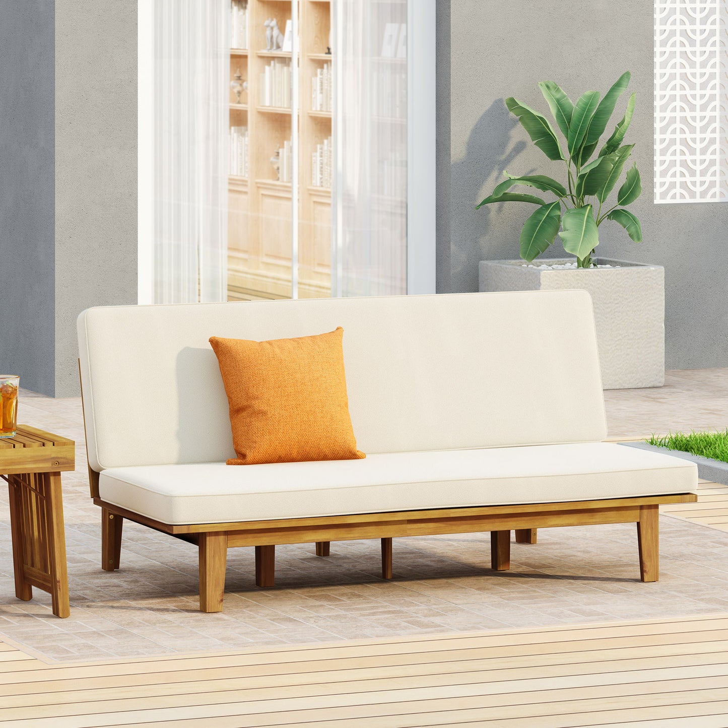 Outdoor Elegance Daybed With Convertible Design Cushion Frame - Beige