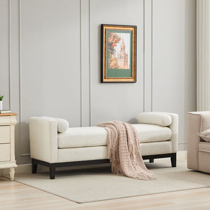 Upholstered End Of Bed Bench With Arms, 2 Bolsters For Bedroom - Ivory