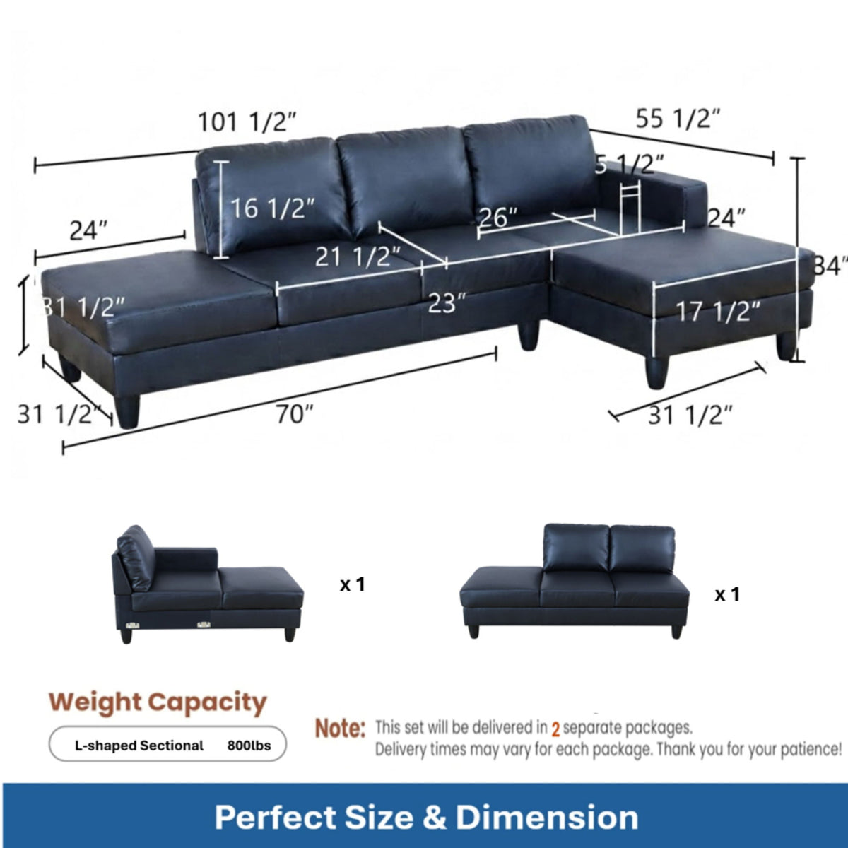 L - Shaped Sectional Sofa With Chaise & Ottoman
