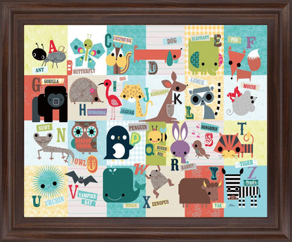 Playful Alphabet Parade - 28" x 34" Framed Wall Art - Light Blue