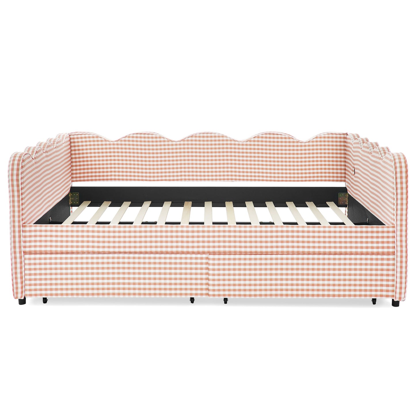 Gingham Daybed With USB Charging Port, Wave-Shaped Design