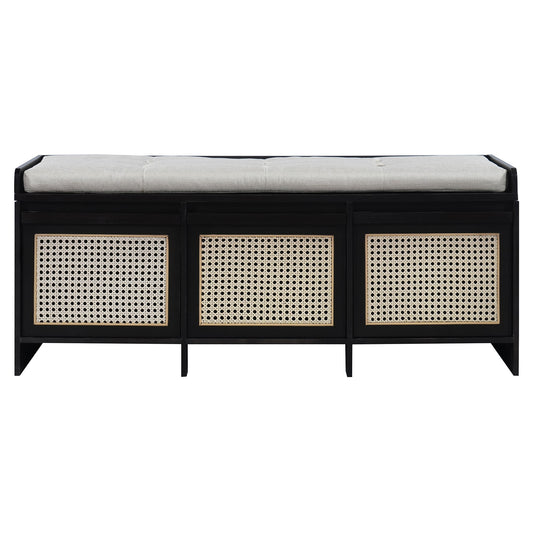 Entryway Shoe Bench With Drawers & Button Tufted Cushion