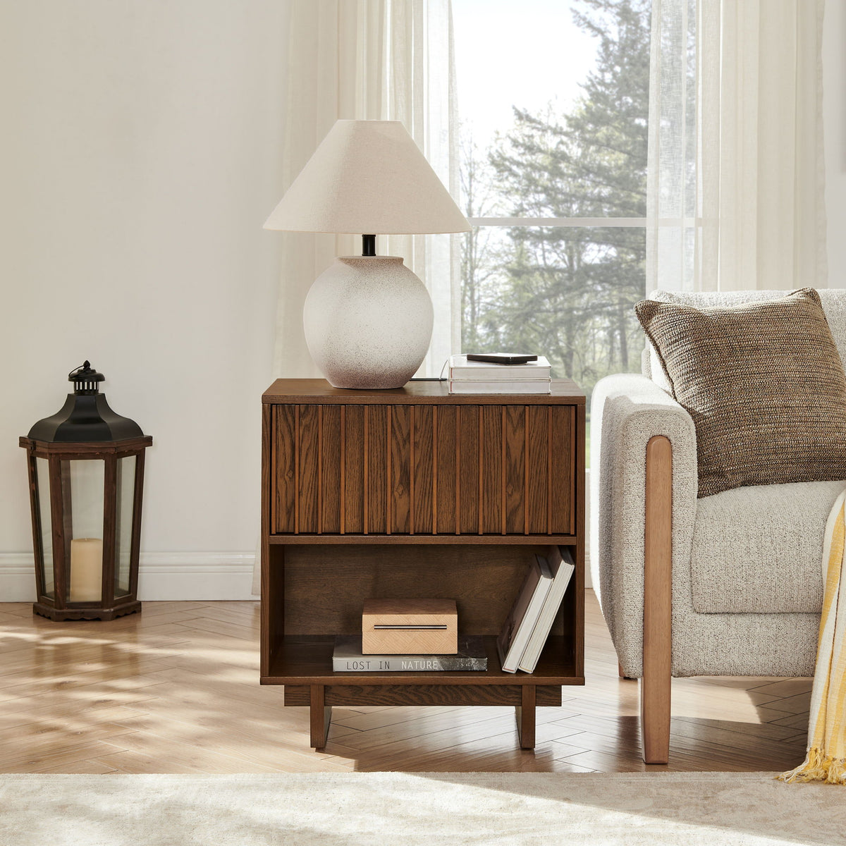 Nightstand With Hidden Charging Station USB Ports & Outlet Hole