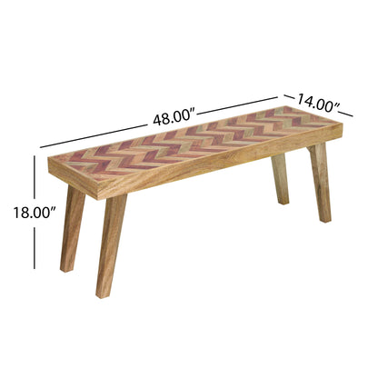 Artisan - Handcrafted Mango Wood Bench Rustic Boho Style - Natural