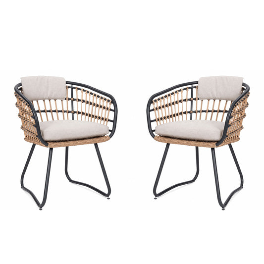 Patio All Weather Armchairs With Cushions (Set of 2) - Beige