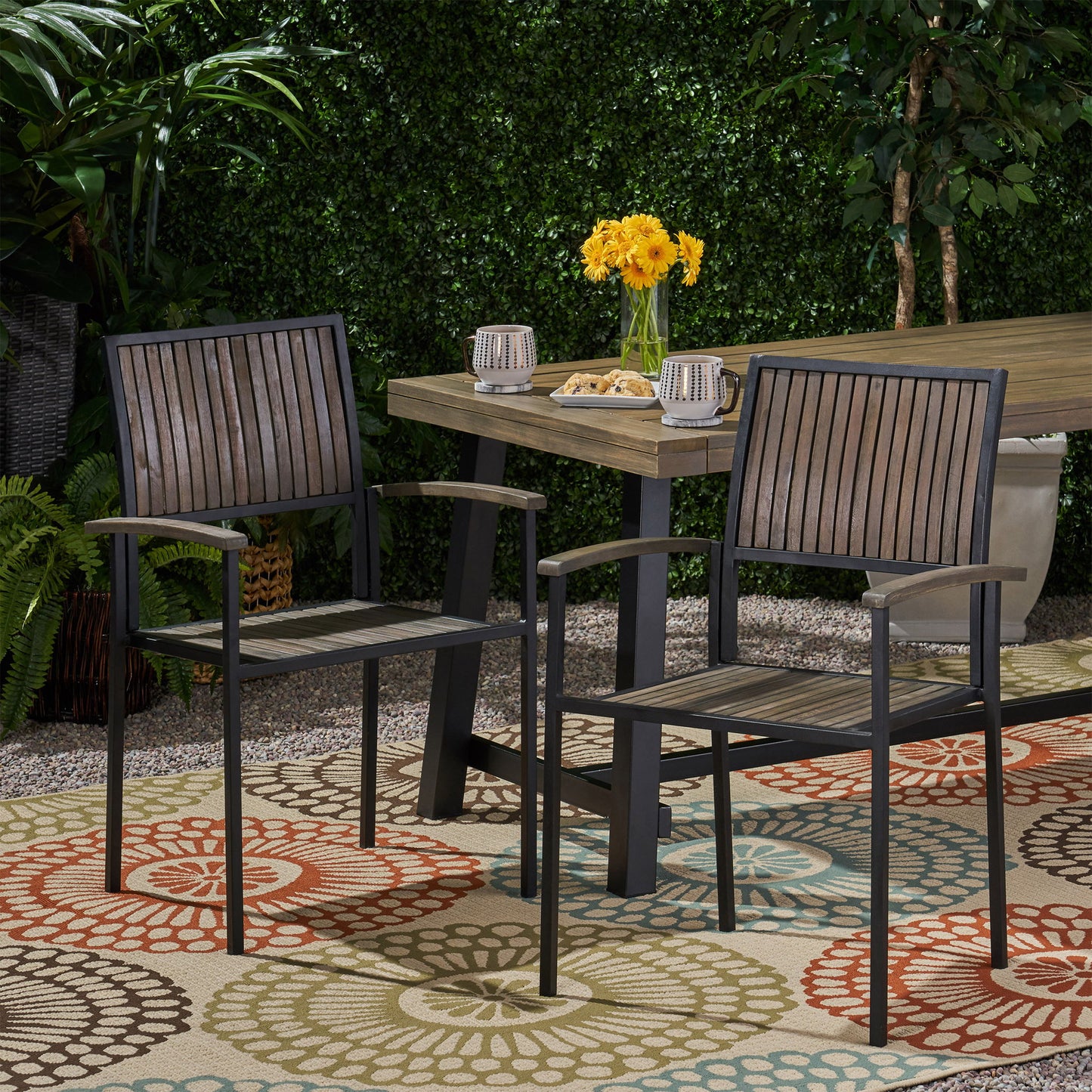 Vermilion - Outdoor Dining Chair With Vertical Slat And Wooden Arm