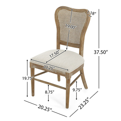 Classic Retro Dining Chair (Set of 2) With Rattan Backrest - Dark Brown / Beige