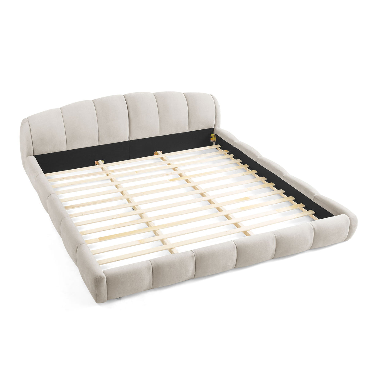 Upholstered Platform Bed Frame, Low Profile Floor Bed, No Box Spring Required