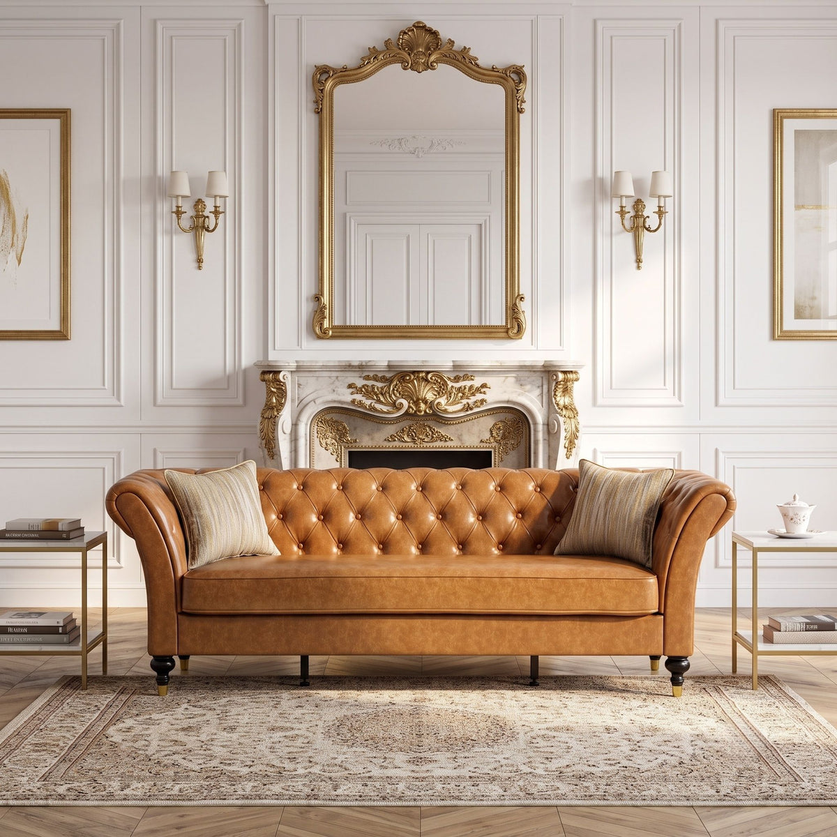 Chesterfield Sofa, 3 Seat Couch With Deep Button Tufted Back, Rolled Arms