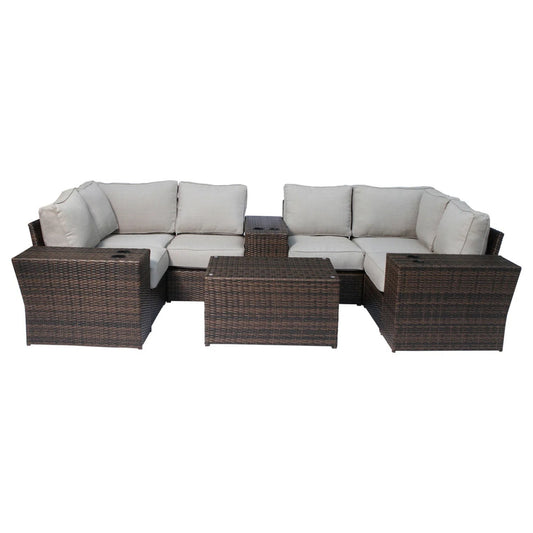 Wicker Outdoor Sectional With Weather Resistant Cushions And Table