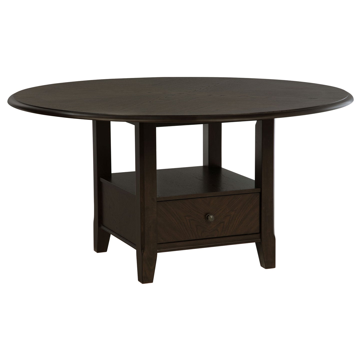 Fulton - Round Dining Table With Drawer - Dark Brown