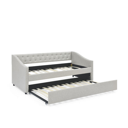Upholstered Tufted Daybed With Drawers, Waved Arms