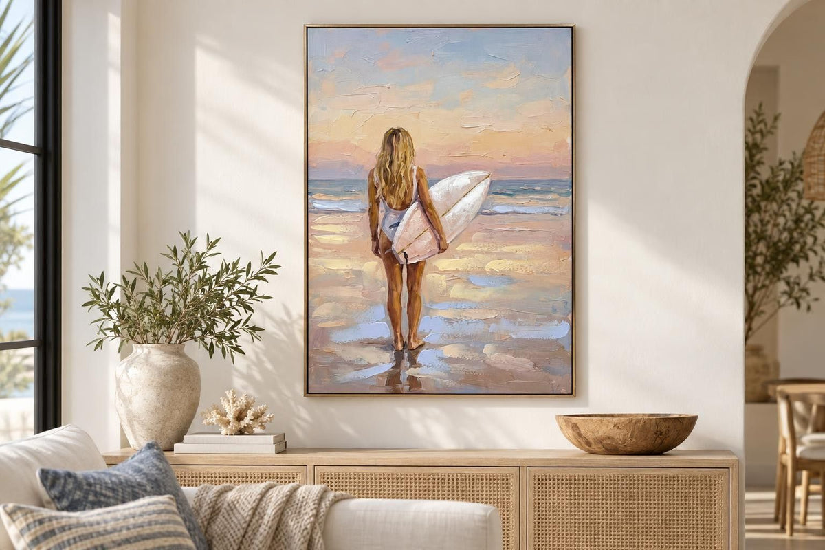 Saltwater Reverie II - 28 X 40 - Hand-Embellished Canvas In Frame - Blue, Beige