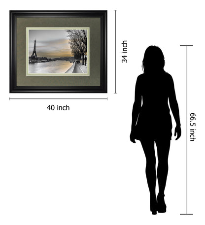 River Seine And The Eiffel Tower By Assaf Frank - Framed Print Wall Art - Gray