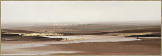 Golden Dusk Layers - 20" x 60" Framed Wall Art - Beige