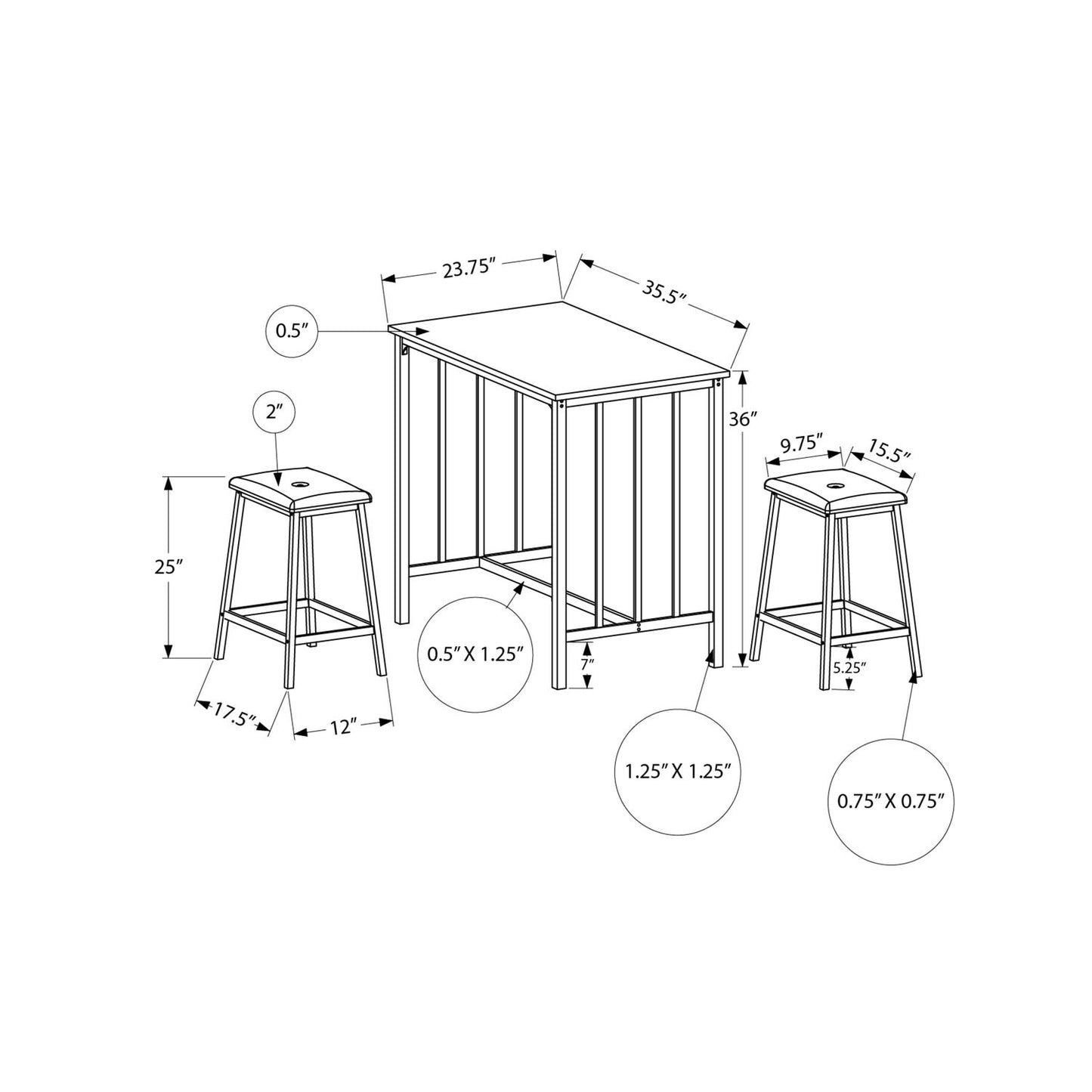 3 Pieces Dining Set, Counter Height, Rectangular, Small, Contemporary & Modern