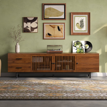 TV Stand, Media Console With 2 Drawers, Soft Closing Hinges, Adjustable Shelves - Walnut