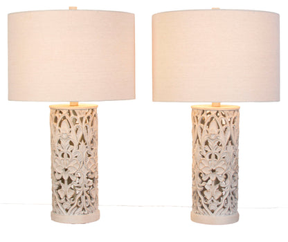Ivory Trellis - 26 X 15 - Polyresin Table Lamp (Set of 2) - Distressed White