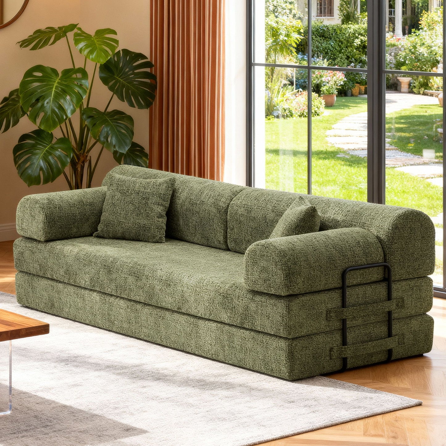 Modern 2 Tone Fabric Convertible Sleeper Sofa Bed