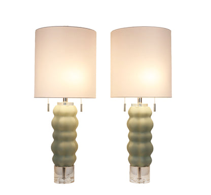 Oceanic Wave Glass & Crystal Table Lamp (Set of 2) - Mist Blue / Clear Crystal