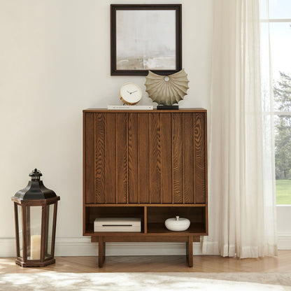Sideboard Buffet Cabinet With Grille Slat Design With 3 Doors And Adjustable Shelves