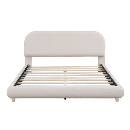Upholstered Platform Bed With Thick Solid Frame And Stylish Curve-Shaped Design