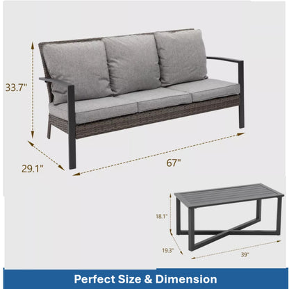 2 Piece Patio Set With Cushions & Coffee Table