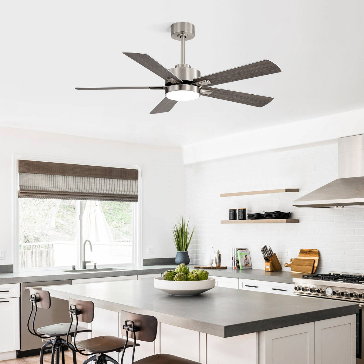 Reversible DC Motor Ceiling Fan With Dimmable LED Light For Living Room